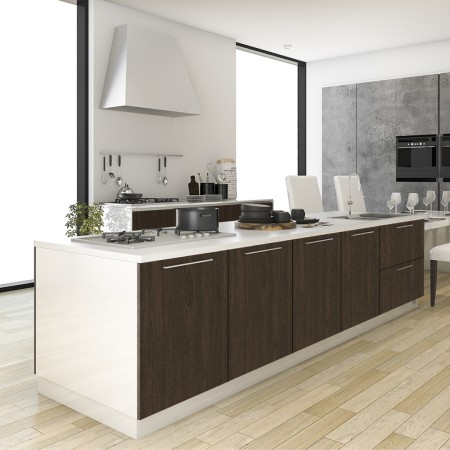 Vista mockup del vinilo Monrtecarlo Dark Brown aplicado a una superficie efecto madera